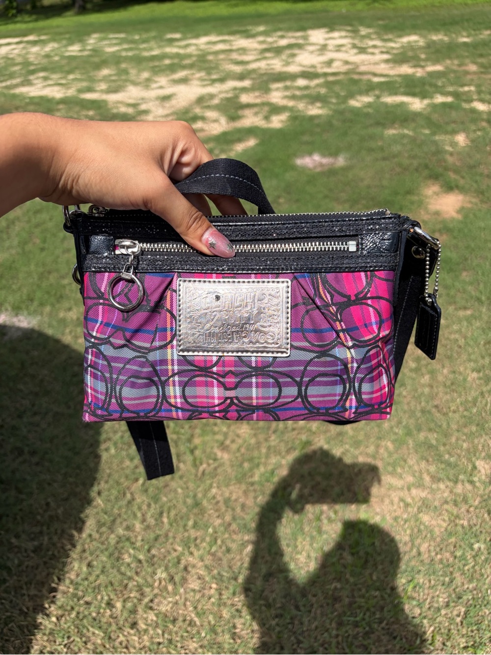 Coach Pink and Black Signature Mini Crossbody Wristlet